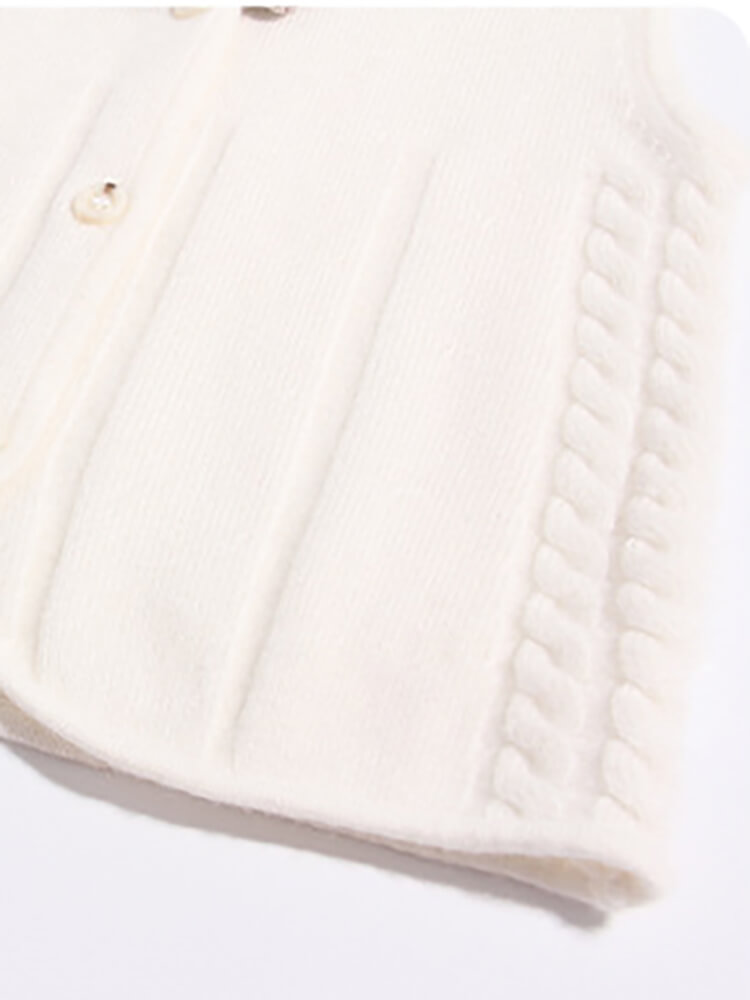 Kids Ivory Button-Up Cashmere Sweater Vest with Bow